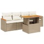 Set Divano da Giardino 5 pz con Cuscini Beige in Polyrattan