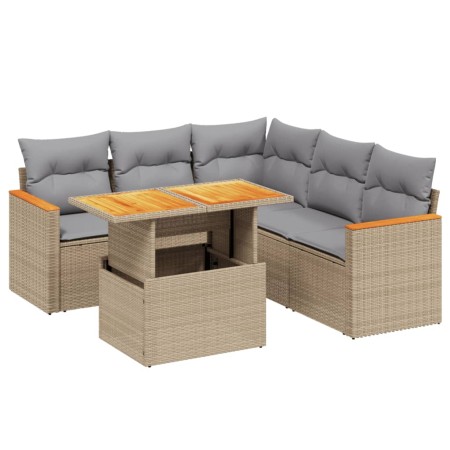 Set Divano da Giardino 6 pz con Cuscini Beige in Polyrattan