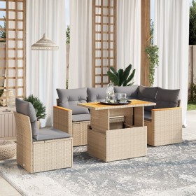 Set Divano da Giardino 6 pz con Cuscini Beige in Polyrattan