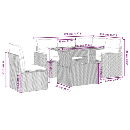 Set Divano da Giardino 6 pz con Cuscini Beige in Polyrattan