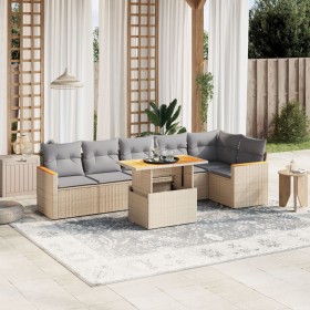 Set Divani da Giardino 7 pz con Cuscini Beige in Polyrattan