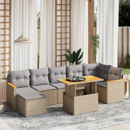 Set Divano da Giardino 8 pz con Cuscini Beige in Polyrattan