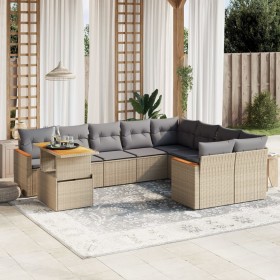 Set Divano da Giardino 10 pz con Cuscini Beige in Polyrattan