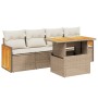 Set Divano da Giardino 5 pz con Cuscini Beige in Polyrattan