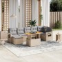 Set Divano da Giardino 8 pz con Cuscini Beige in Polyrattan