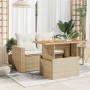 Tavolo da Giardino Beige 100x55x73 cm Polyrattan e Legno Acacia