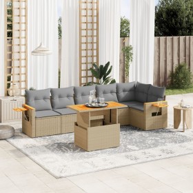 Set Divani da Giardino 7 pz con Cuscini Beige in Polyrattan