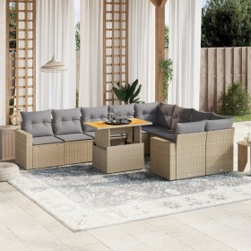 Set Divano da Giardino 10 pz con Cuscini Beige in Polyrattan