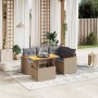 Set Divano da Giardino 5 pz con Cuscini Beige in Polyrattan