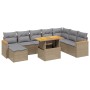 Set Divano da Giardino 9 pz con Cuscini Beige in Polyrattan