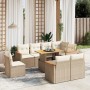 Set Divano da Giardino 9 pz con Cuscini Beige in Polyrattan