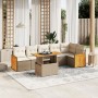 Set Divani da Giardino 7 pz con Cuscini Beige in Polyrattan