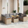 Set Divano da Giardino 10 pz con Cuscini Beige in Polyrattan