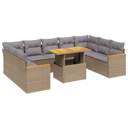 Set Divano da Giardino 10 pz con Cuscini Beige in Polyrattan