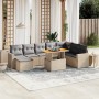 Set Divano da Giardino 9 pz con Cuscini Beige in Polyrattan