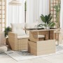 Tavolo da Giardino Piano in Vetro Beige 100x55x73 cm Polyrattan