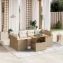 Set Divani da Giardino 7 pz con Cuscini Beige in Polyrattan