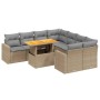 Set Divano da Giardino 9 pz con Cuscini Beige in Polyrattan