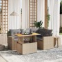 Set Divano da Giardino 5 pz con Cuscini Beige in Polyrattan