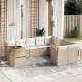 Set Divano da Giardino 10 pz con Cuscini Beige in Polyrattan