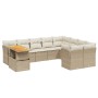 Set Divano da Giardino 10 pz con Cuscini Beige in Polyrattan