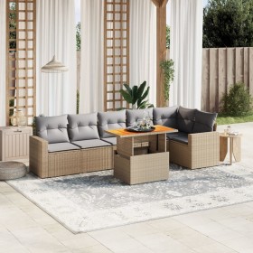 Set Divani da Giardino 7 pz con Cuscini Beige in Polyrattan