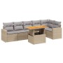 Set Divani da Giardino 7 pz con Cuscini Beige in Polyrattan