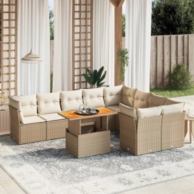 Set Divano da Giardino 10 pz con Cuscini Beige in Polyrattan