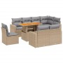 Set Divano da Giardino 9 pz con Cuscini Beige in Polyrattan
