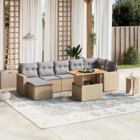 Set Divano da Giardino 8 pz con Cuscini Beige in Polyrattan