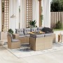 Set Divano da Giardino 9 pz con Cuscini Beige in Polyrattan