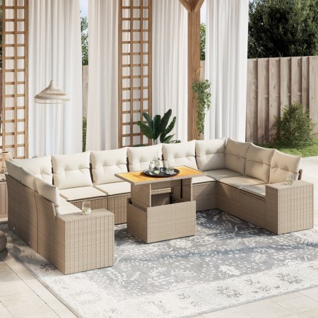 Set Divani da Giardino 11 pz con Cuscini Beige in Polyrattan