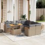 Set Divano da Giardino 9 pz con Cuscini Beige in Polyrattan