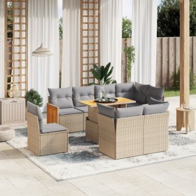 Set Divano da Giardino 9 pz con Cuscini Beige in Polyrattan