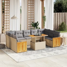 Set Divano da Giardino 10 pz con Cuscini Beige in Polyrattan