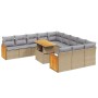 Set Divani da Giardino 11 pz con Cuscini Beige in Polyrattan