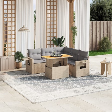 Set Divano da Giardino 6 pz con Cuscini Beige in Polyrattan