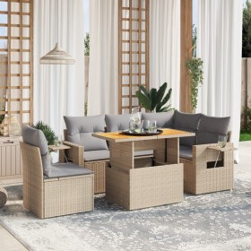 Set Divano da Giardino 6 pz con Cuscini Beige in Polyrattan