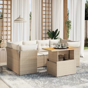 Set Divani da Giardino 7 pz con Cuscini Beige in Polyrattan