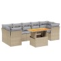 Set Divano da Giardino 8 pz con Cuscini Beige in Polyrattan