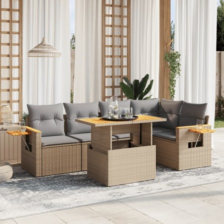 Set Divano da Giardino 6 pz con Cuscini Beige in Polyrattan