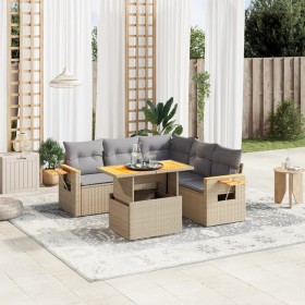 Set Divano da Giardino 6 pz con Cuscini Beige in Polyrattan