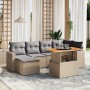 Set Divani da Giardino 7 pz con Cuscini Beige in Polyrattan