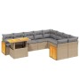 Set Divano da Giardino 10 pz con Cuscini Beige in Polyrattan