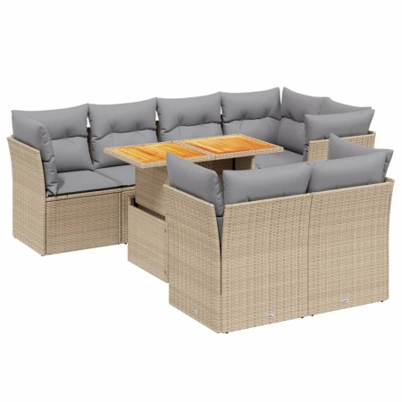 Set Divano da Giardino 8 pz con Cuscini Beige in Polyrattan