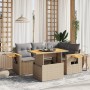 Set Divano da Giardino 5 pz con Cuscini Beige in Polyrattan