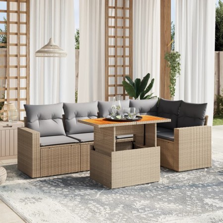 Set Divano da Giardino 6 pz con Cuscini Beige in Polyrattan