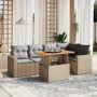 Set Divano da Giardino 6 pz con Cuscini Beige in Polyrattan