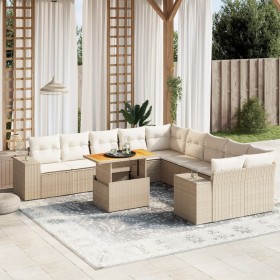 Set Divani da Giardino 11 pz con Cuscini Beige in Polyrattan