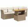 Set Divano da Giardino 5 pz con Cuscini Beige in Polyrattan